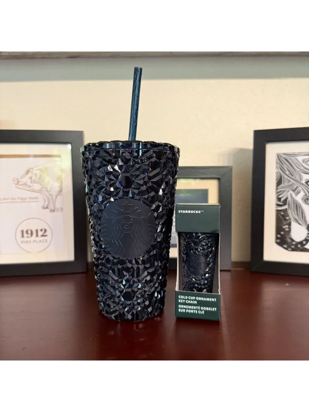 Starbucks Midnight Blue Jeweled Tumbler With Matching Key Chain Ornament NEW